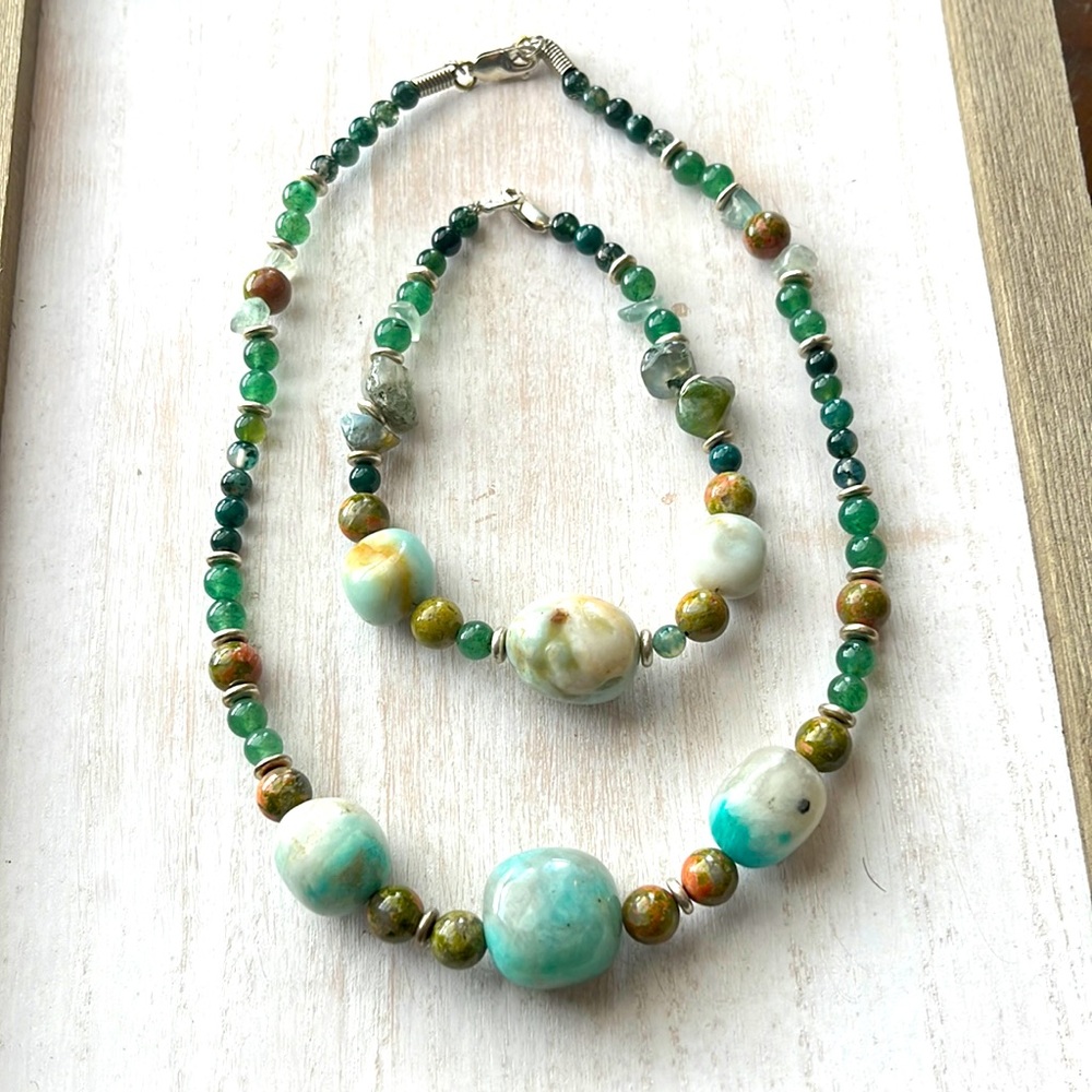 Handmade Precious Crystal Gemstones Necklace and Bracelet Set